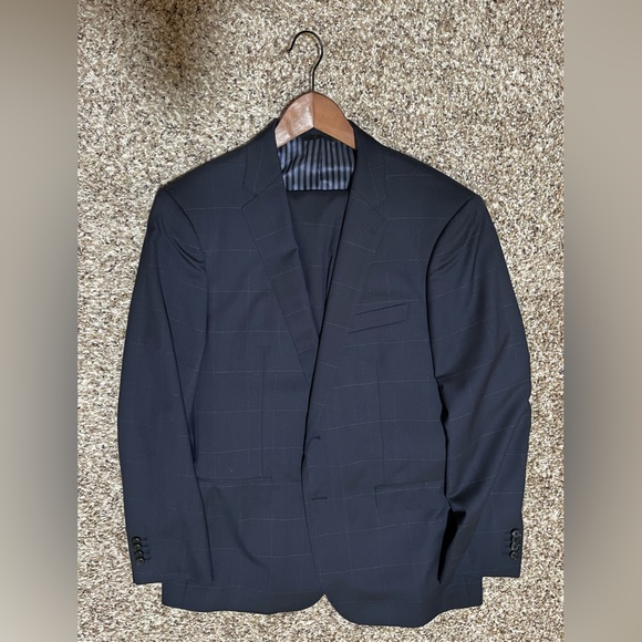 Banana Republic Monogram Navy Blue Windowpane Suit 42R Wool Super 150s - Picture 1 of 5